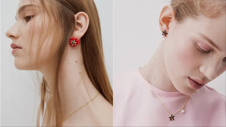 「春色秋月」（左）、「尋找奇幻綠園」系列（右）分別以罌粟花、黑蘭花營造截然不同的風格。品牌提供