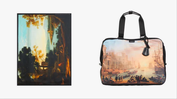 agnès b. Louvre系列絲巾（左）8980元、Louvre系列Boston包（左）1萬980元。品牌提供