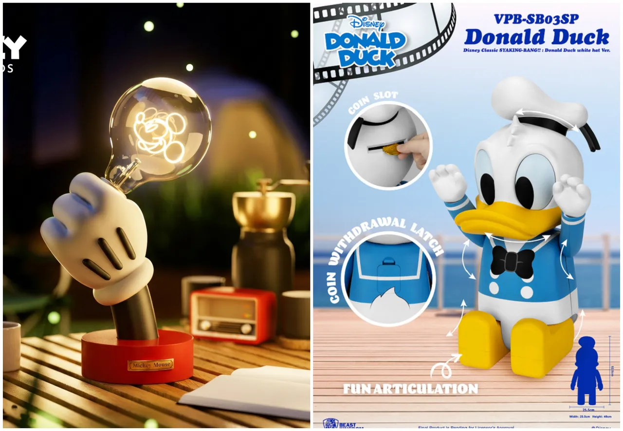 熱銷冠軍「米奇手檯燈」推出全新無線版；高達48公分的「經典唐老鴨存錢筒」也追加了白帽特別版。兩款都是斷貨王。Sunday Home提供
