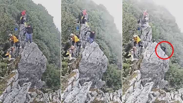 男子行走在四川華瑩山刀片岩上時失足墜崖。翻攝自X