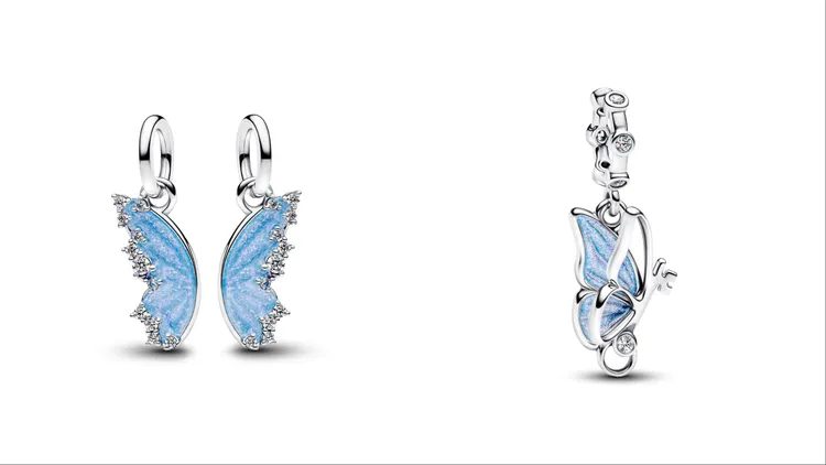 PANDORA可拆分蝴蝶吊飾（左）2880元、蝴蝶吊飾（右）2580元。品牌提供