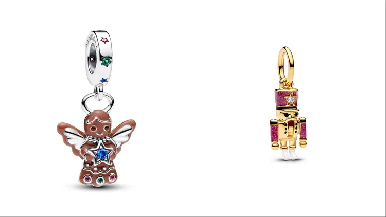 PANDORA天使薑餅人吊飾（左）2480元、靈動胡桃鉗吊飾（右）2880元。品牌提供