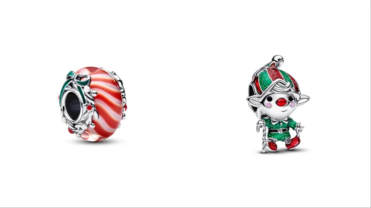 PANDORA聖誕糖Murano琉璃串飾（左）2080元、靈動聖誕精靈串飾（右）2480元。品牌提供
