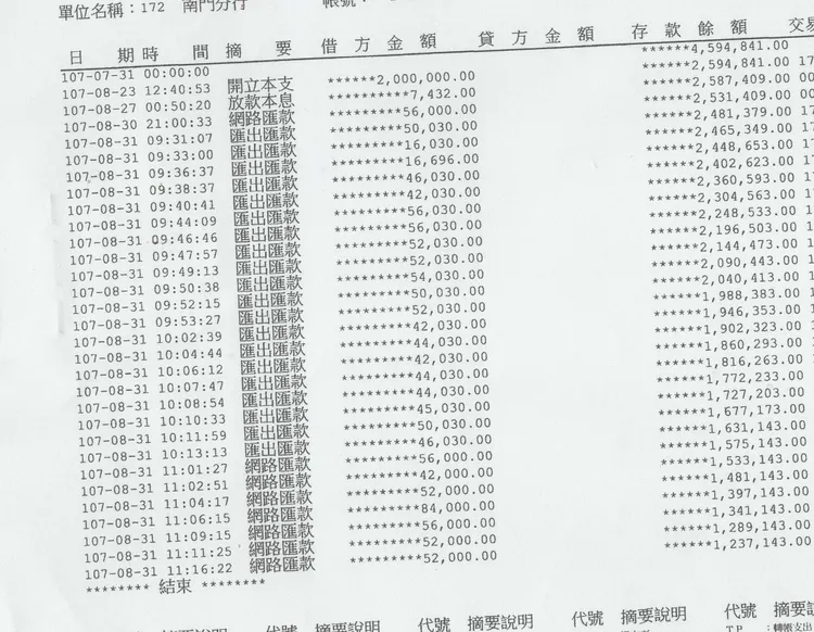2018年柯文哲選舉借貸的存摺明細。翻攝陳佩琪臉書