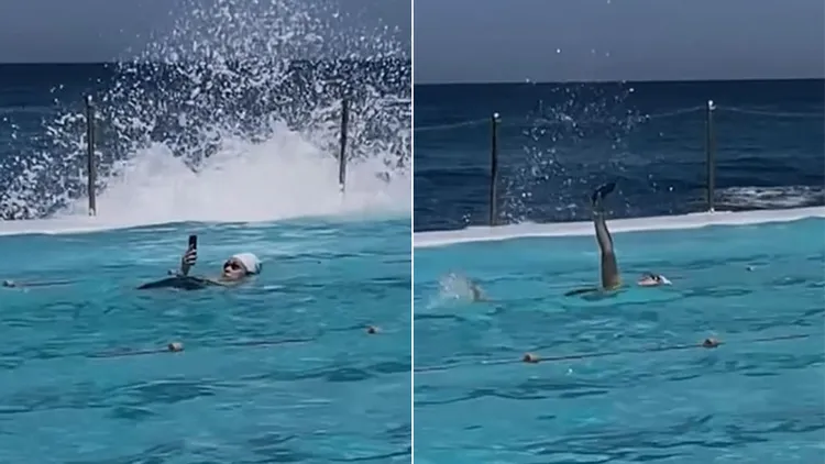 一名女子被拍到游泳时边滑手机，引发网友们议论。翻摄自Brown Cardigan IG