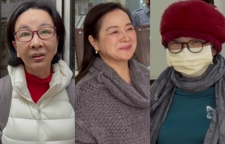 張淑娟(左)、周玉蔻(中)、蔡玉真(右)今早都到高院為滾床單案出庭。張欽攝