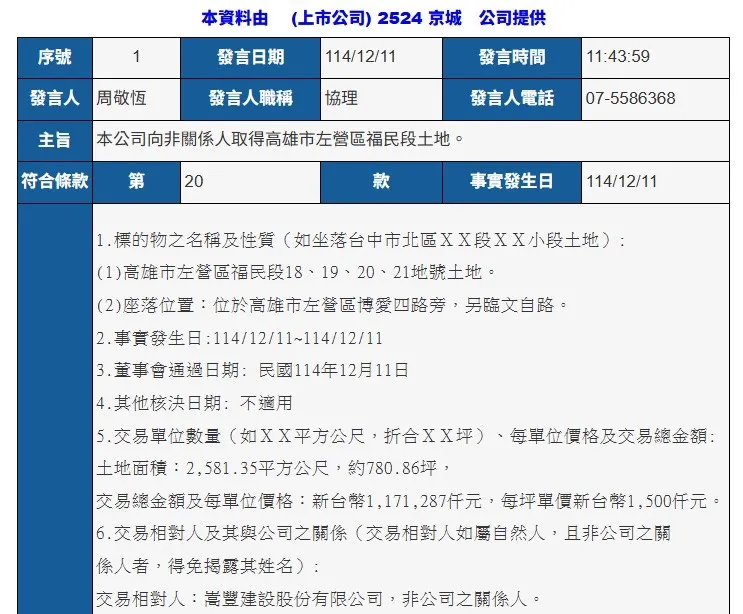 京城建設重訊內容