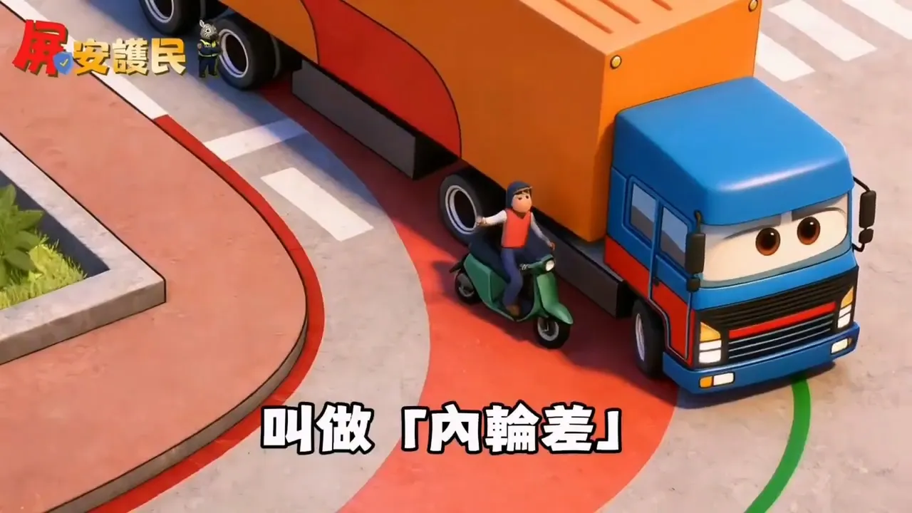 大型车视线有死角，警方提醒民众保持距离。翻摄画面