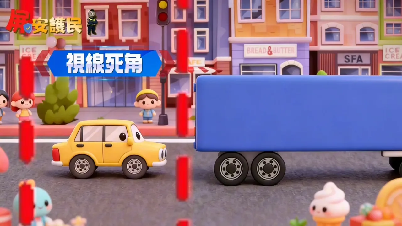 大型车视线有死角，警方提醒民众保持距离。翻摄画面