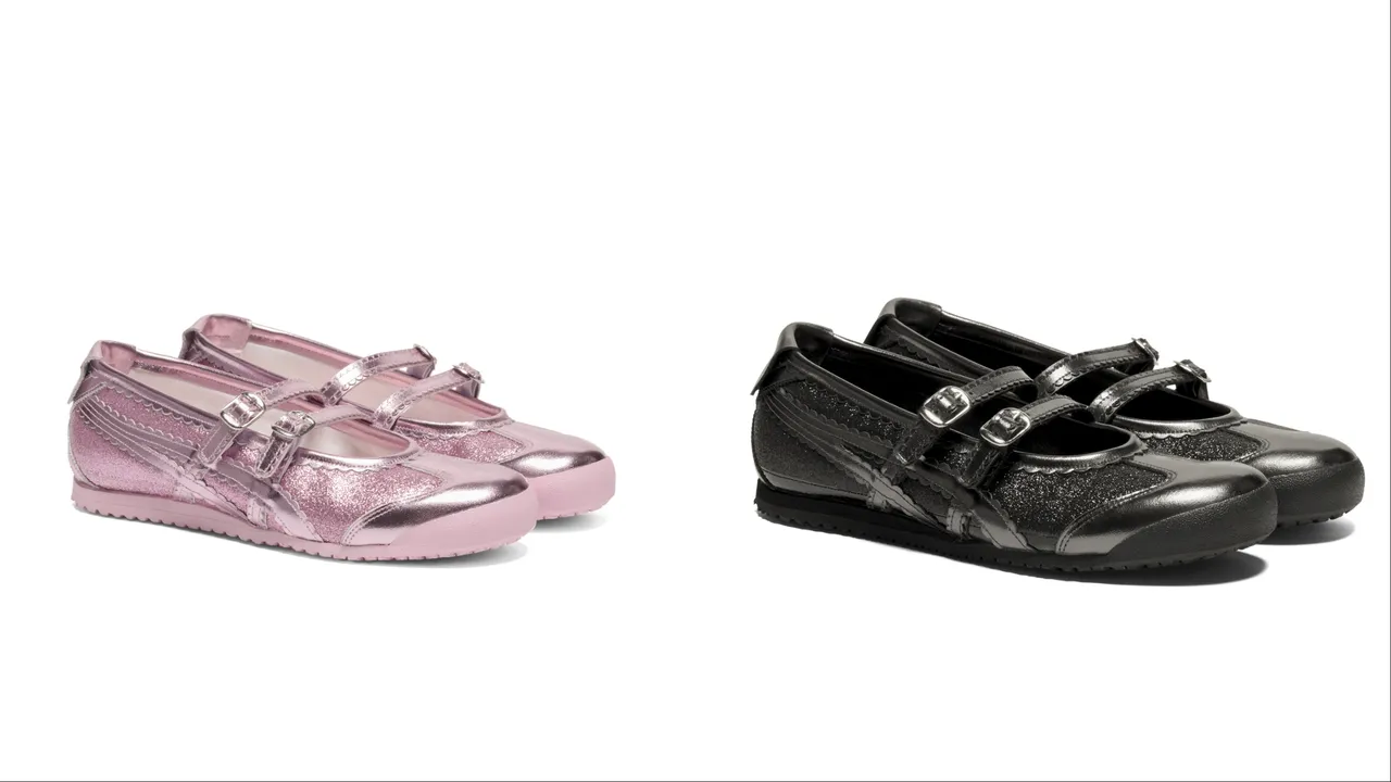 鬼塚虎HOLIDAY GLITTER PACK」MEXICO 66 TGRS銀河黑、耀眼粉，各5180元。品牌提供