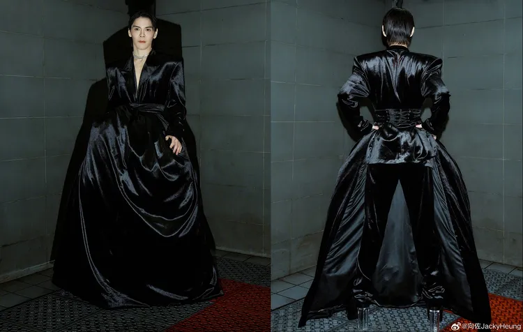 向佐出席「搜狐時尚盛典」，禮服從前面看是大蓬裙，背面則是褲裝。翻攝向佐微博