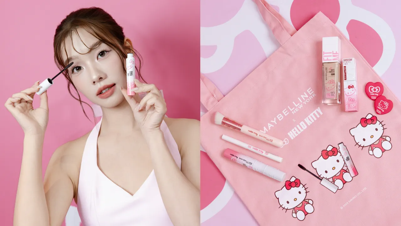 媚比琳和HELLO KITTY夢幻聯動，推出聯名彩妝。品牌提供