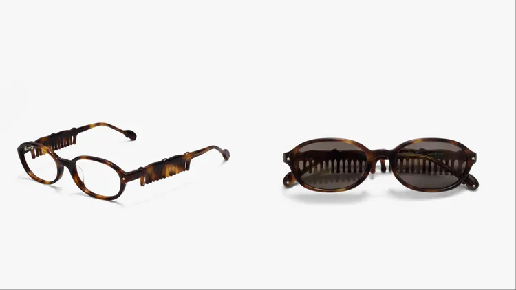 「梳子款墨鏡」將放大比例的梳齒轉化為獨特引人注目的鏡腳造型。品牌提供