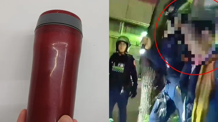 吴男吸毒后将安非他命藏于保温瓶内带出门，骑车却一路摇摇晃晃被警察拦检，他心虚逃跑后被拦下搜身，一时紧张露馅了。翻摄画面