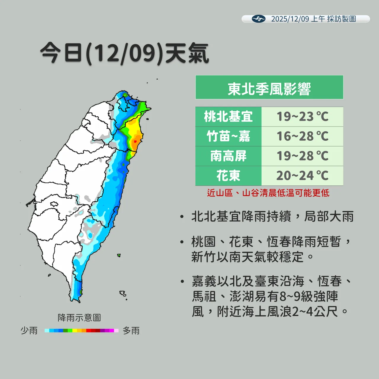 今日天气。气象署提供