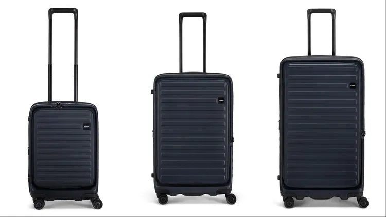 LOJEL CUBO登機箱21吋（左起）／1萬1800元、28吋FIT-LITE ／1萬3900元、29.5吋／1萬4800元。品牌提供
