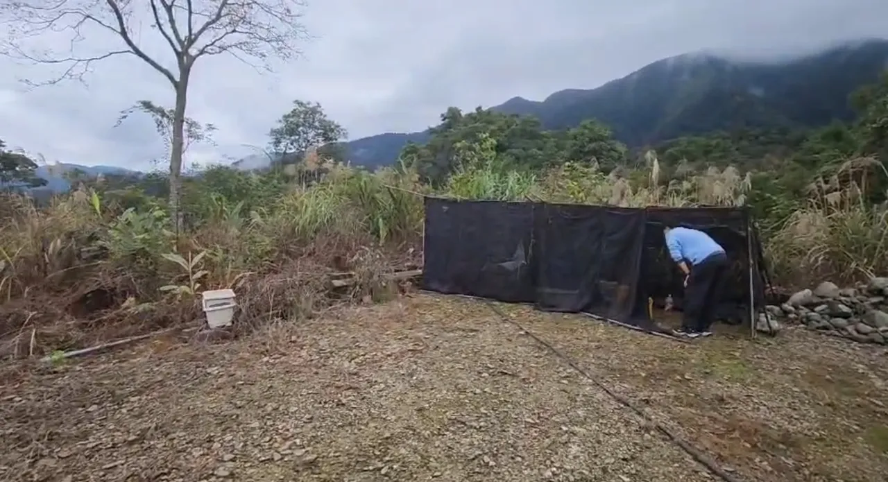 业者在营地角落搭设黑色布幕，并将台湾蓝鹊饲养在里面。民众授权提供