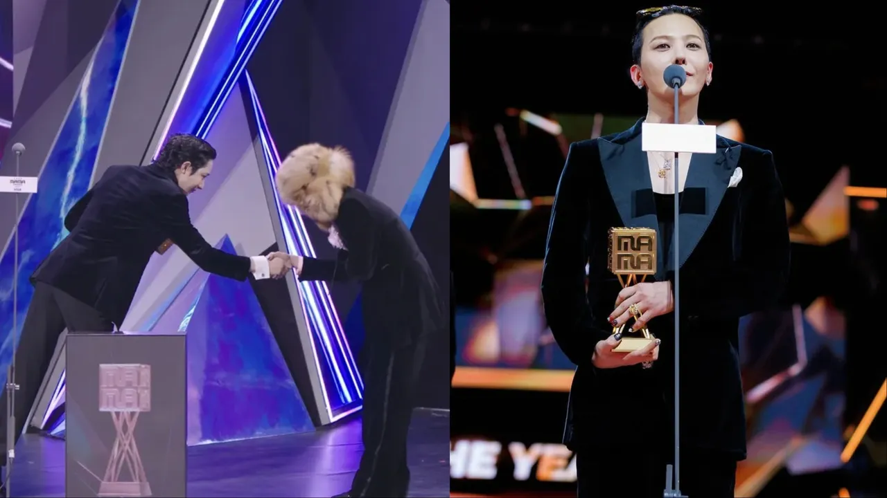 GD（左圖右、右圖）風光抱走「年度藝人」等4獎。翻攝Mnet