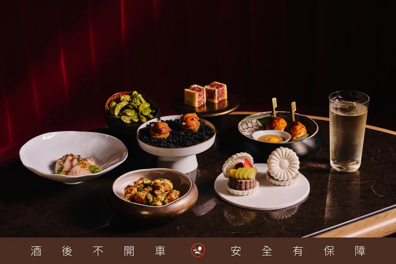 北海道海膽鮪魚脆餅、A5 和牛三明治、最中餅冰淇淋一次呈現，將日式風味與細緻技法融入夜色之中。業者提供