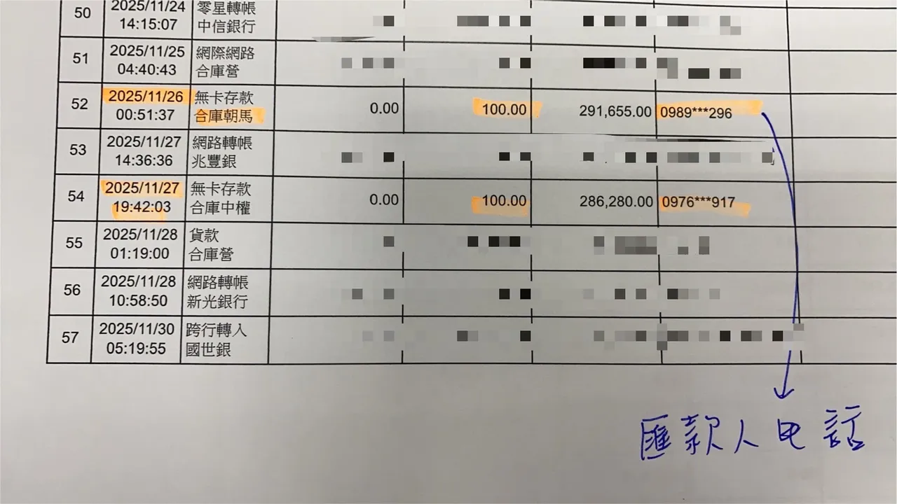 生技公司上月底被人汇了2笔100元的汇款，其中一笔害他们被警方列为警示帐户。林祈烽提供