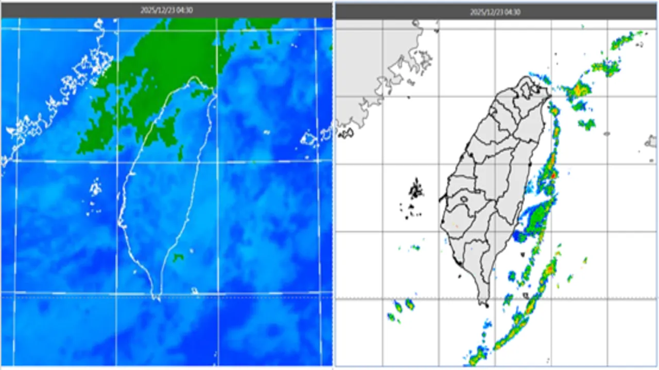 台湾附近有松散低云，且东部外海有降水回波。气象应用推广基金会