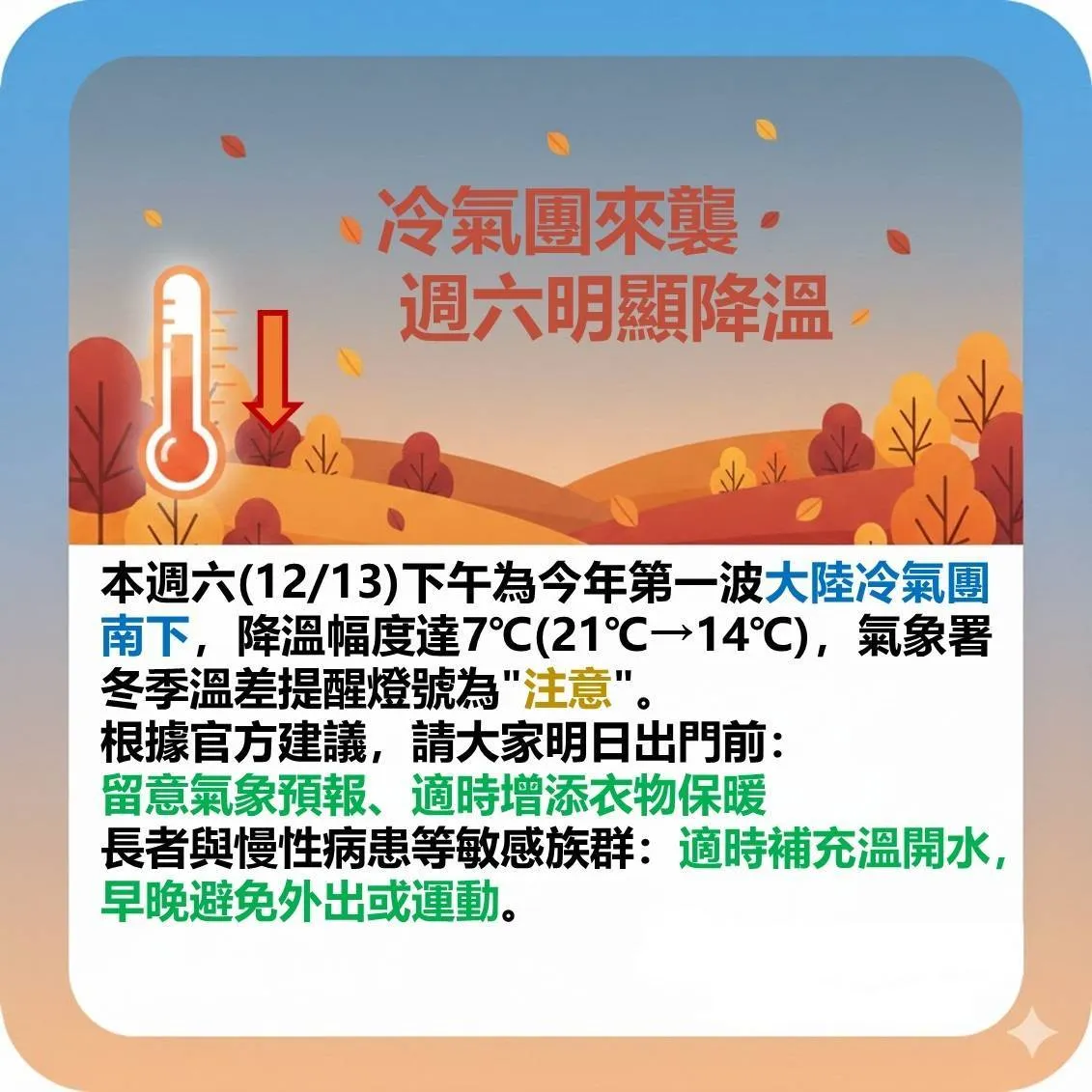 周六开始明显降温。翻摄画面