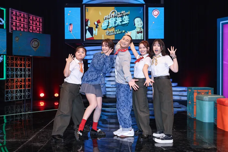 公視台語台《HiHi導覽先生》第四季開播，山豬妹（左起）、李霈瑜（大霈）、浩子、林莎與冬天出席記者會。公視台語台提供