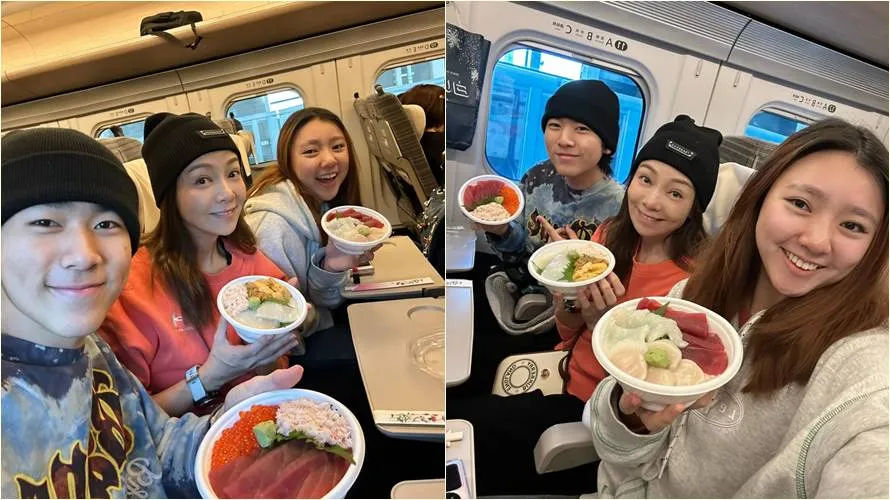 季芹与一双儿女因大雪打乱旅游行程。翻摄自芹仁脸书