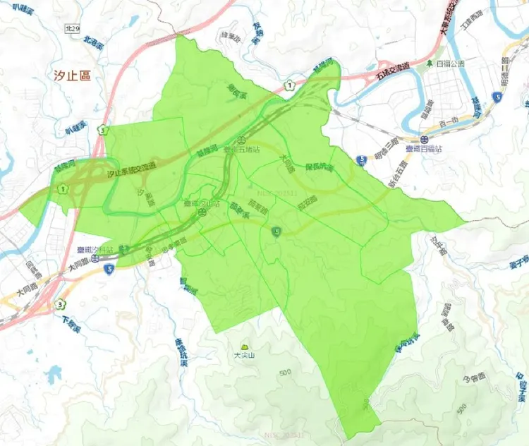 台水曝光受影響的汐止區域。翻攝自台灣自來水公司第一區管理處
