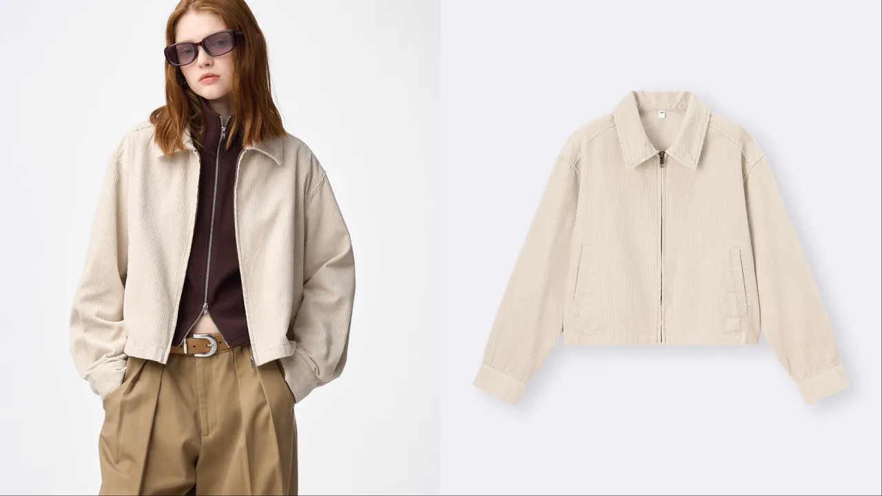 GU女装灯心绒拉链衬衫外套，990元。品牌提供