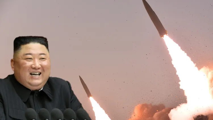 北韓朝西部海域發射多枚火箭炮。合成畫面。資料照片