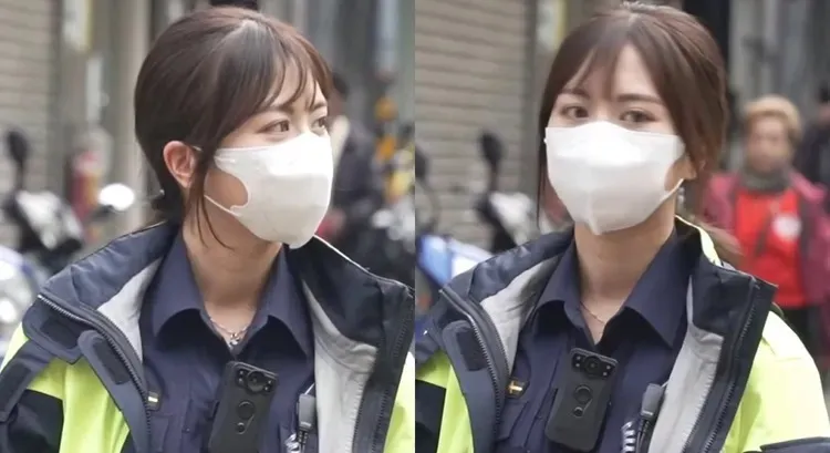 艋舺青山王祭值勤女警引發關注。翻攝蔡淘貴跑廟會臉書