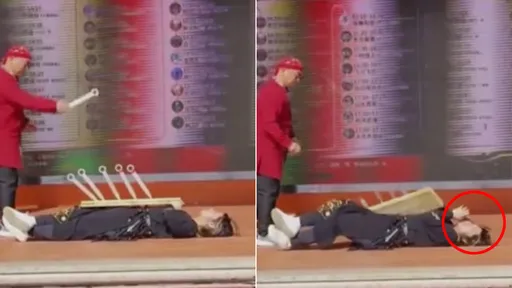 驚！飛刀表演失手　反彈射向助手面門
