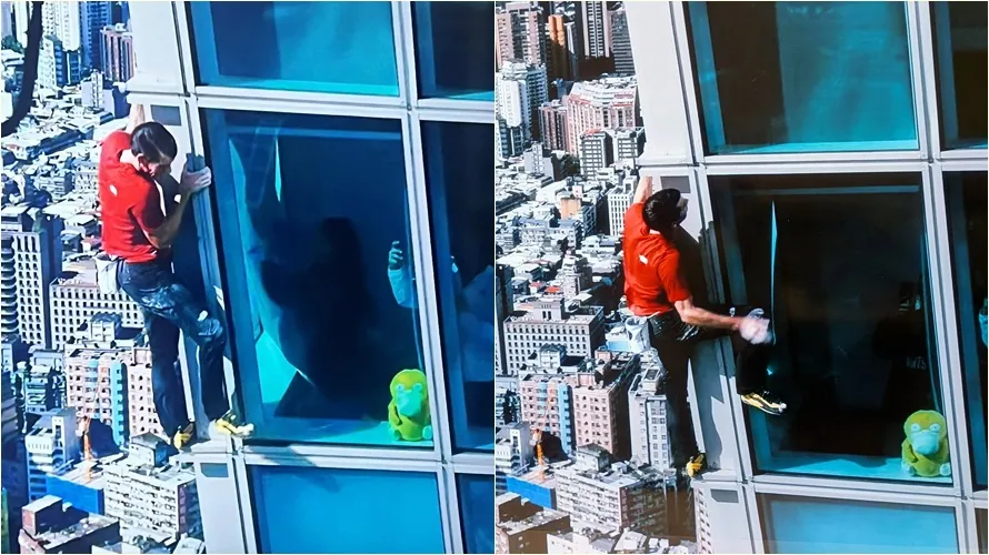 不只是後續的AI二創，這場101攀登在活動當天就自帶迷因。不少網友都發現窗戶中出現可達鴨，就連霍諾德都有跟它互動，網友大玩諧音梗表示「可達鴨力山大」。翻攝自Netflix