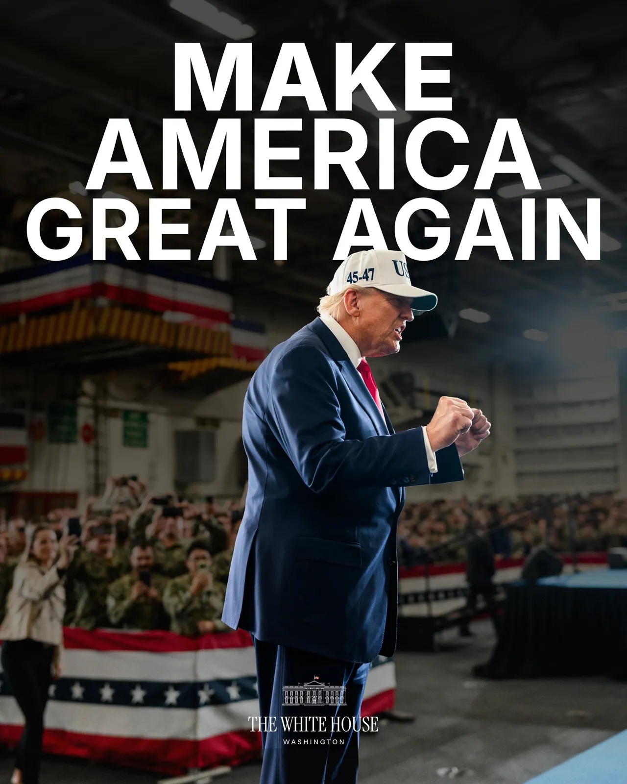 美国总统川普最新硬派造型。翻摄X@WhiteHouse