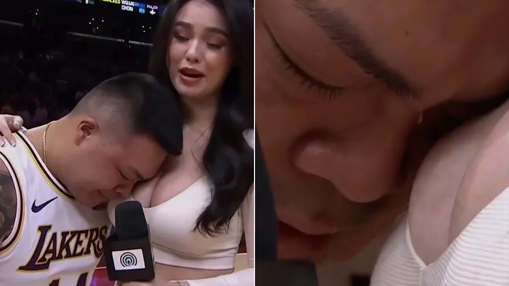 NBA输球哭倒女记者怀中　湖人队「最幸福男球迷」找到了