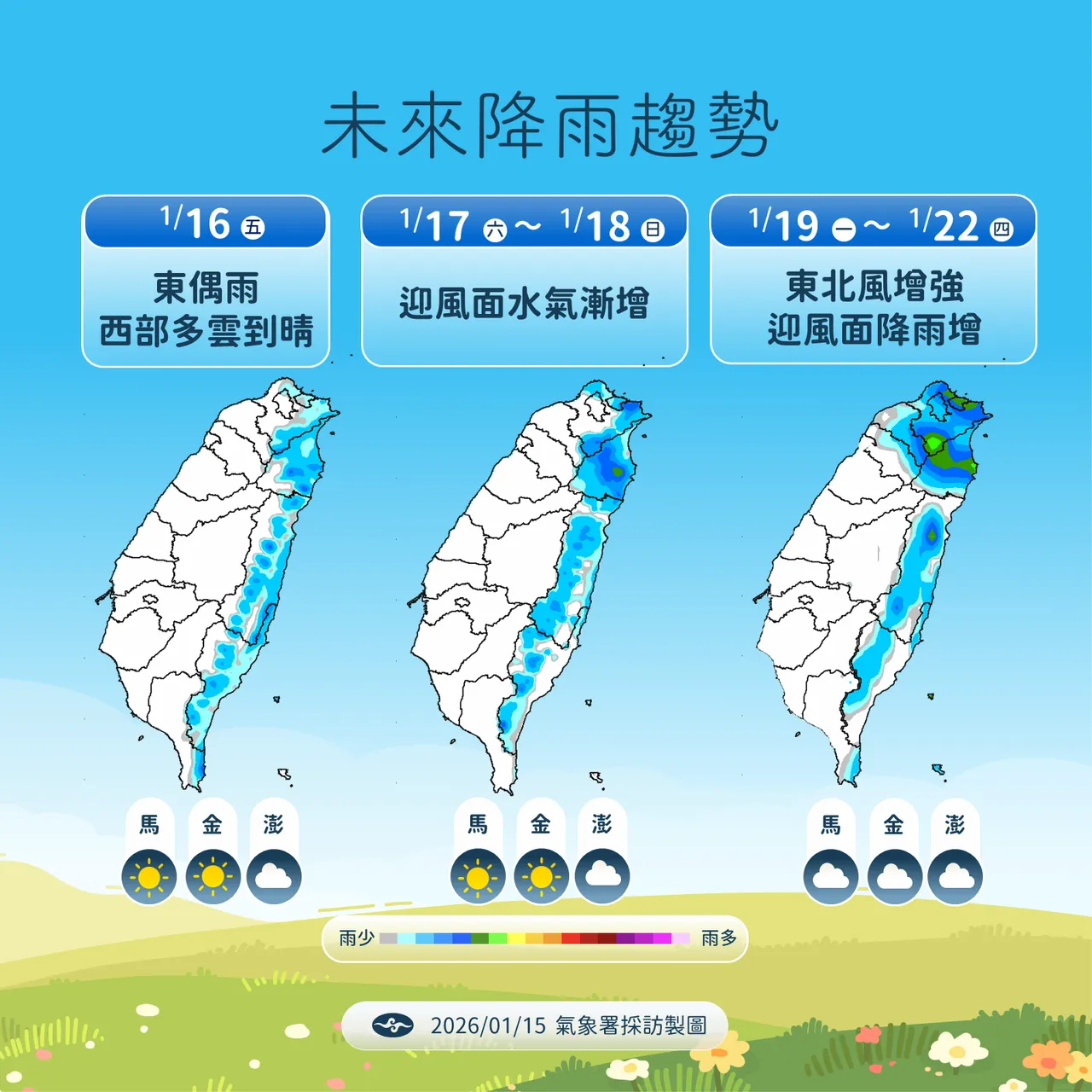 未來（16日至22日）降雨趨勢。中央氣象署提供