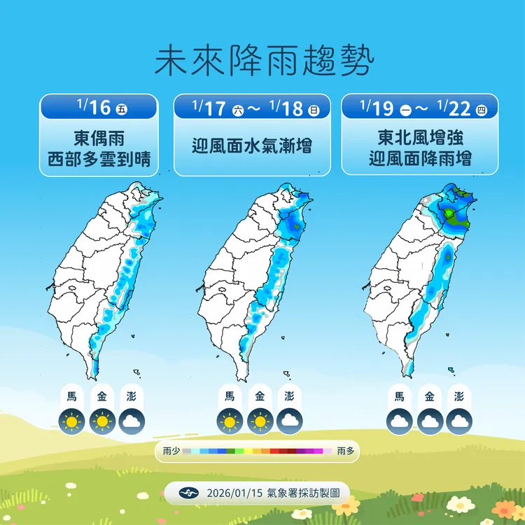 未來（16日至22日）降雨趨勢。中央氣象署提供