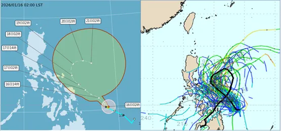 輕度颱風「洛鞍」呈現大迴轉路徑。氣象應用推廣基金會