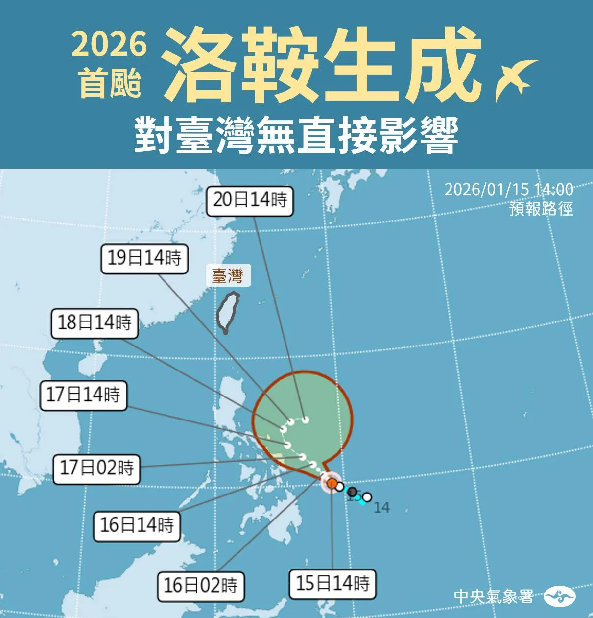 今年第1號颱風「洛鞍」（NOKAEN）已生成。中央氣象署