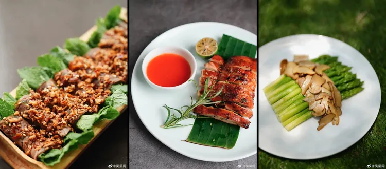 施凱爾在雲南菜餐廳吃了知名菜色。翻攝微博