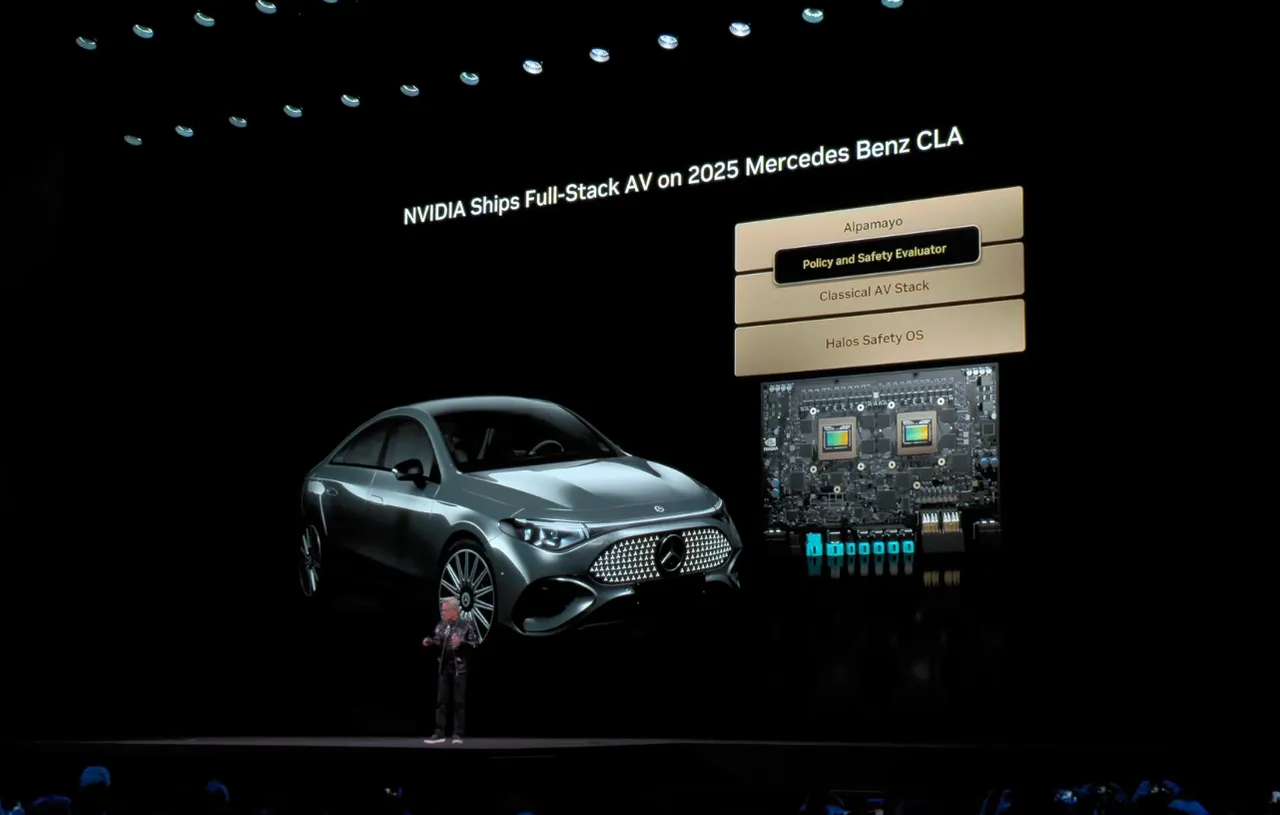 Mercedes-Benz CLA已通过NCAP评测，象征辉达自动驾驶技术正从研发阶段，正式迈向量产与商用。翻摄自辉达官方YT