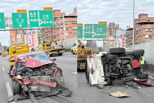 國道驚魂！故障休旅車汐止段挨撞側翻　母子受困「事先做好1事」幸運獲救