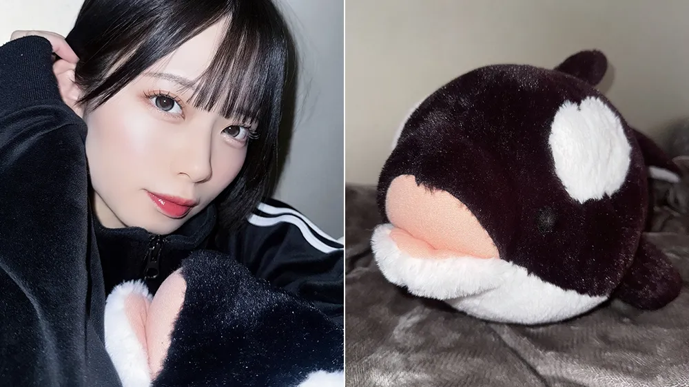 水宙翠揭露被误会的胸部其实是虎鲸娃娃。翻摄自水宙翠X