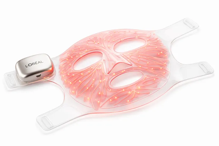 LED Face Mask每次10分鐘即可完成療程，主打居家抗老應用，目標改善細紋、鬆弛與膚色不均，預計2027年上市。L’Oréal提供