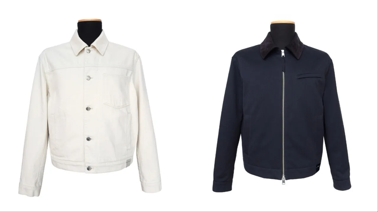 HOGAN沙丘米男士丹寧外套（左）2萬300元、夜空藍男士哈靈頓外套（右）2萬6000元。品牌提供