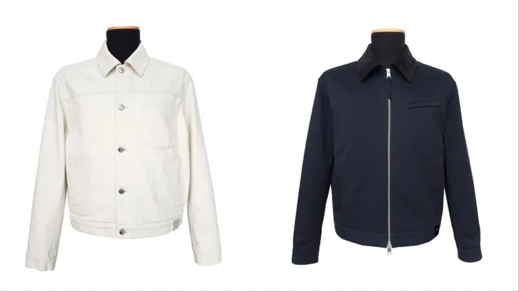 HOGAN沙丘米男士丹寧外套（左）2萬300元、夜空藍男士哈靈頓外套（右）2萬6000元。品牌提供