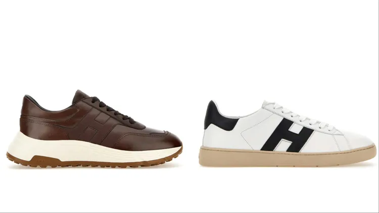 HOGAN Hyperlight可可棕皮革男士休閒鞋（左）2萬500元、Hogan Cool男款休閒鞋（右）1萬7000元。品牌提供