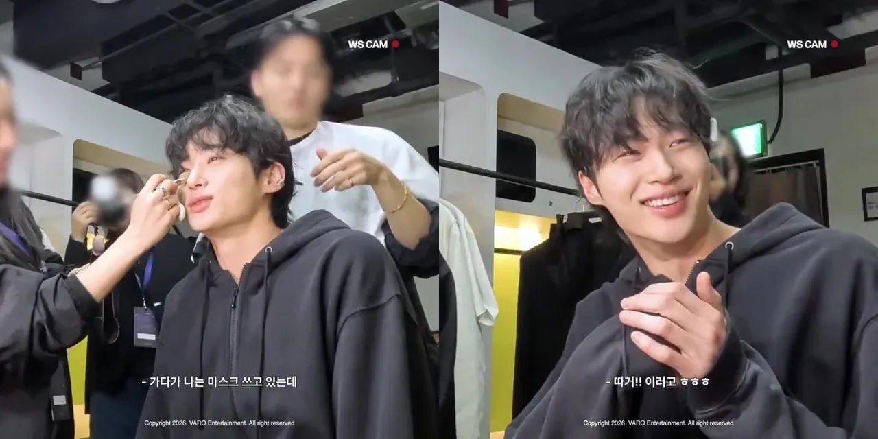 邊佑錫提到金唱片後台碰到許光漢，拱手作揖喊中文「大哥」打招呼。翻攝VARO娛樂X