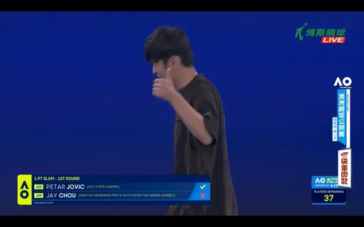 周杰倫殘念！只登上澳網球場100秒　未揮一拍就被淘汰出局